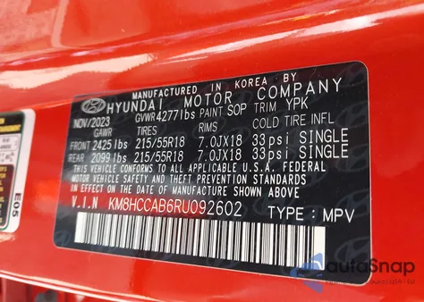 2024 Hyundai Kona Sel из США, поврежденный, VIN KM8HCCAB6RU092602